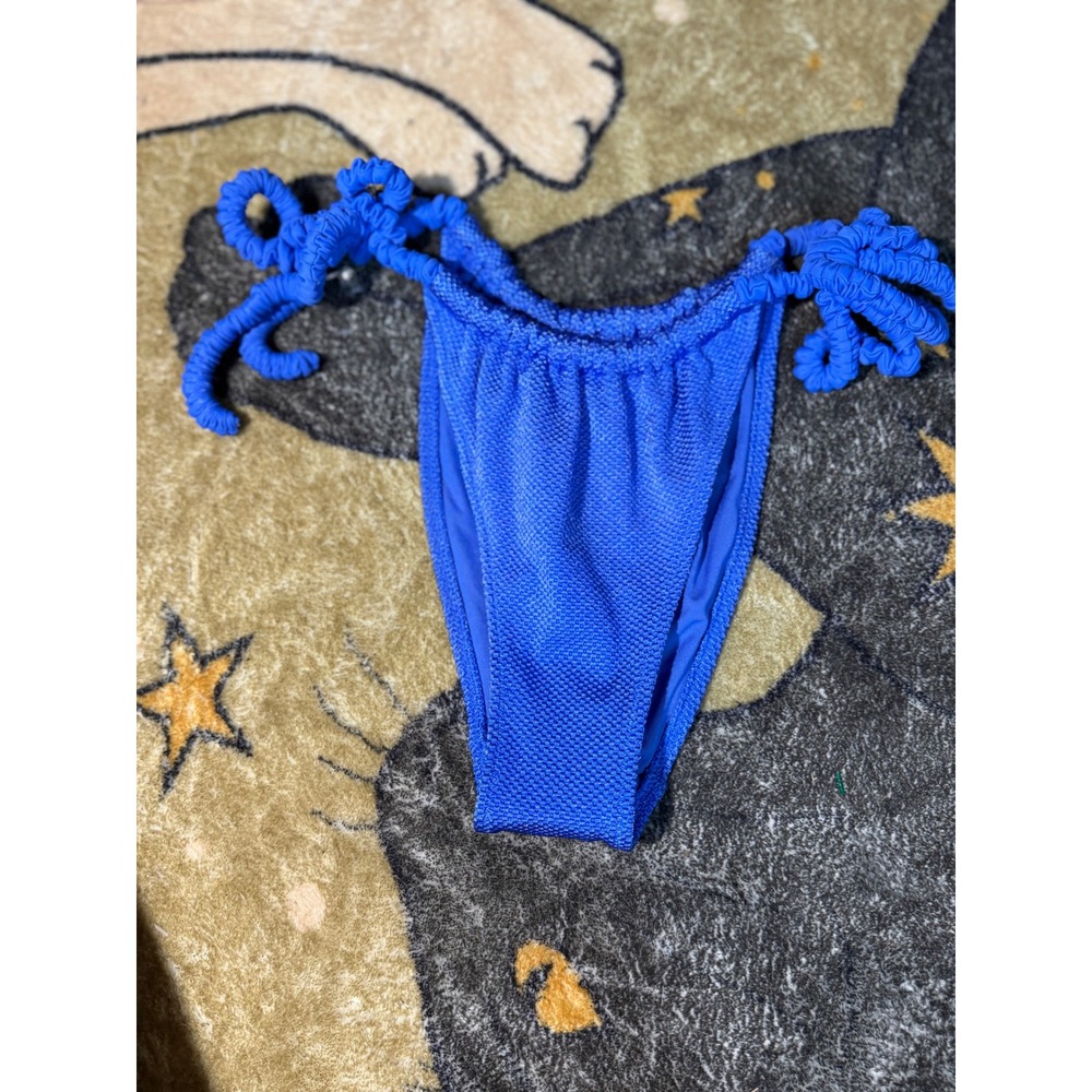 Aerie Real Good Cobalt Blue Textured Side Tie Cheekiest Bikini Bottom Small NEW